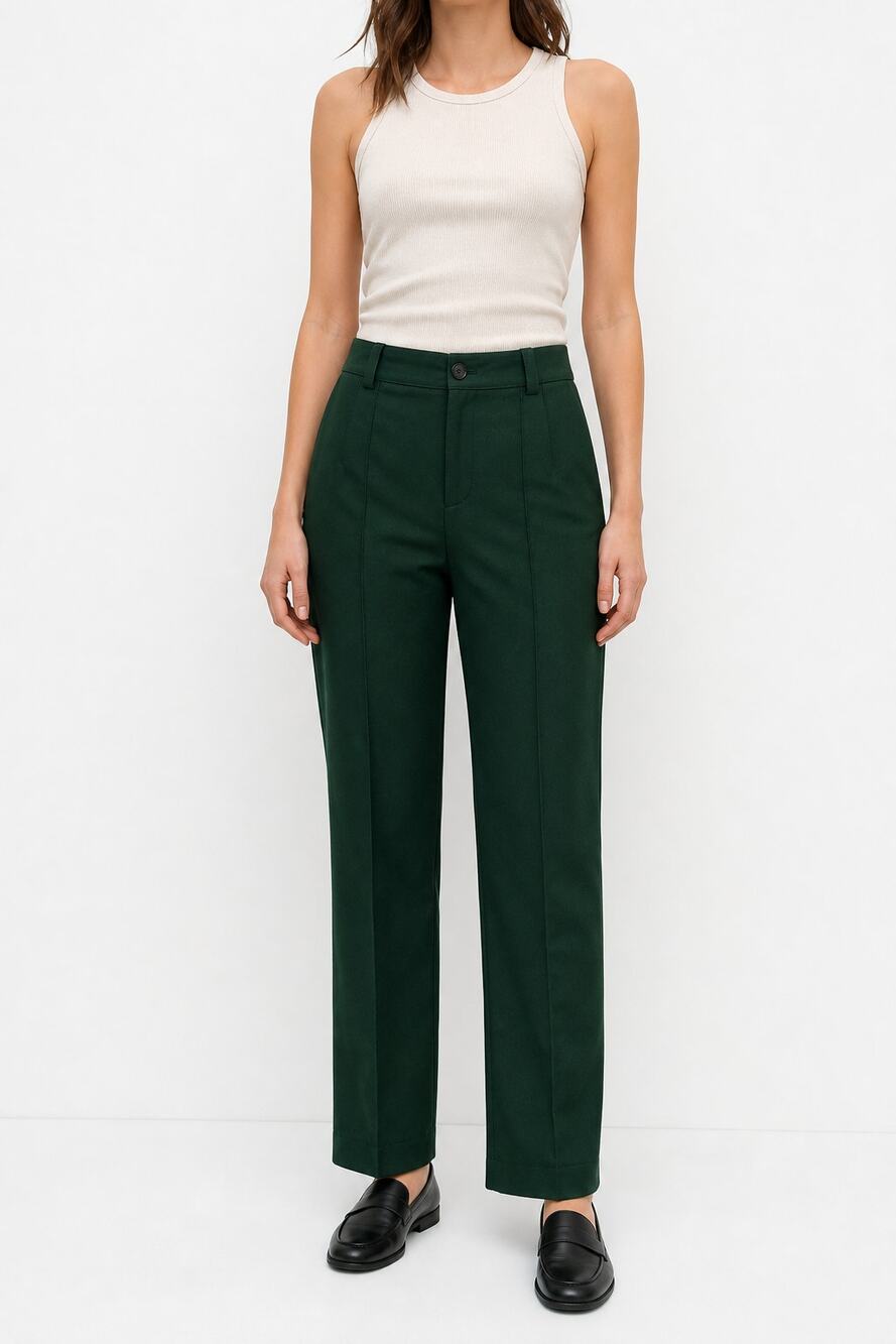 Zara Women's Emerald Green High Waist Straight Leg Tailored Trousers Medium Y2K